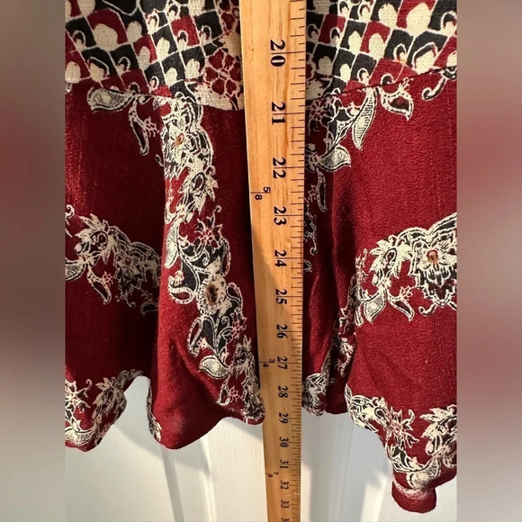 FREE PEOPLE XS Anthropologie ALLURING Maroon Printed Backless Long Sleeve Tunic - Picture 7 of 8